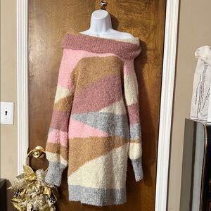 Fashion Nova Multicolor Off-Shoulder Sweater dress